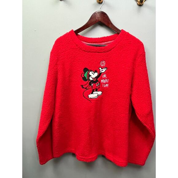 Disney Micky Mouse Sleep shirt Womens XL Red fuzzy pullover‎ - Picture 1 of 4